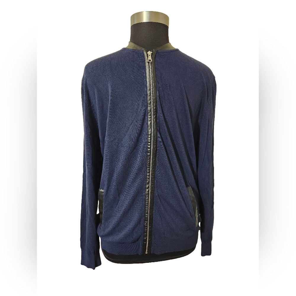 INC International Concepts Knit Long Sleeve Full Zip Sweater Navy Blue Men's XL